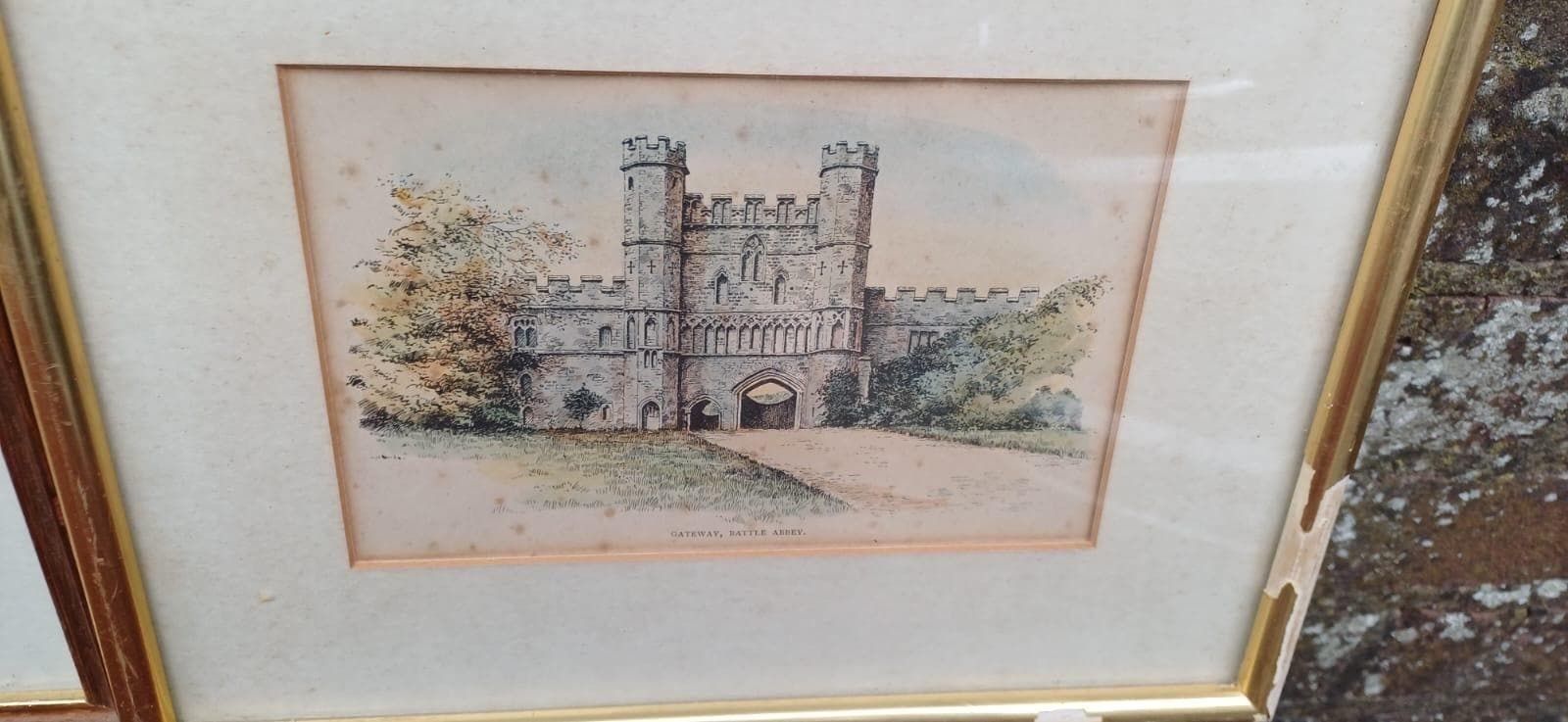 Set Of 3 Historic Prints Of Battle Abbey, Sussex – Antique Engravings & Hand Coloured Gateway Scene, Georgian To Edwardian Framed Art photo furniture