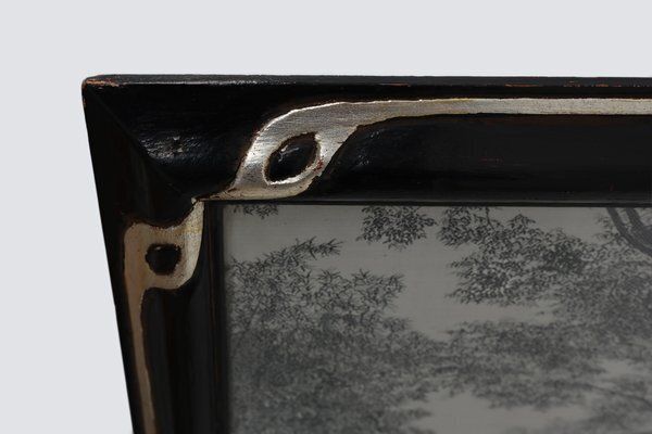 Framed Artwork On Silk Of A Chinese Waterside Tea House, France, 1910 photo vintage