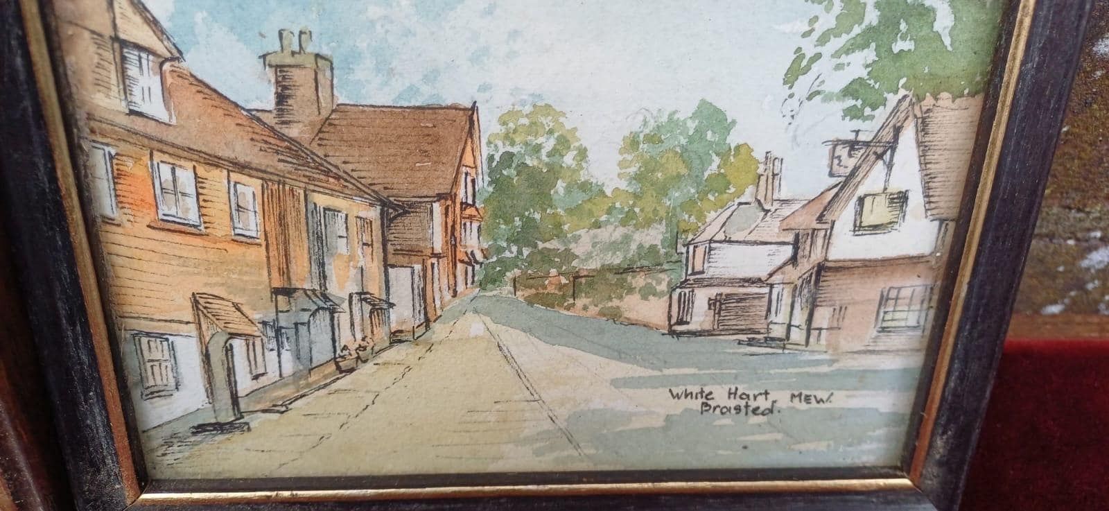 Set Of 3 Small Watercolours By Madge E. White Mbe – English Village Scenes, Brasted, Westerham, Kent (1950s Original Art), Framed photo Art