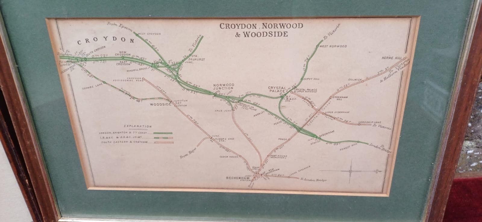 Pair Of Croydon Historic Pictures– 1913 Addington Village Watercolour And Vintage Railway Map Of Croydon, Norwood & Woodside (Framed Set) photo furniture