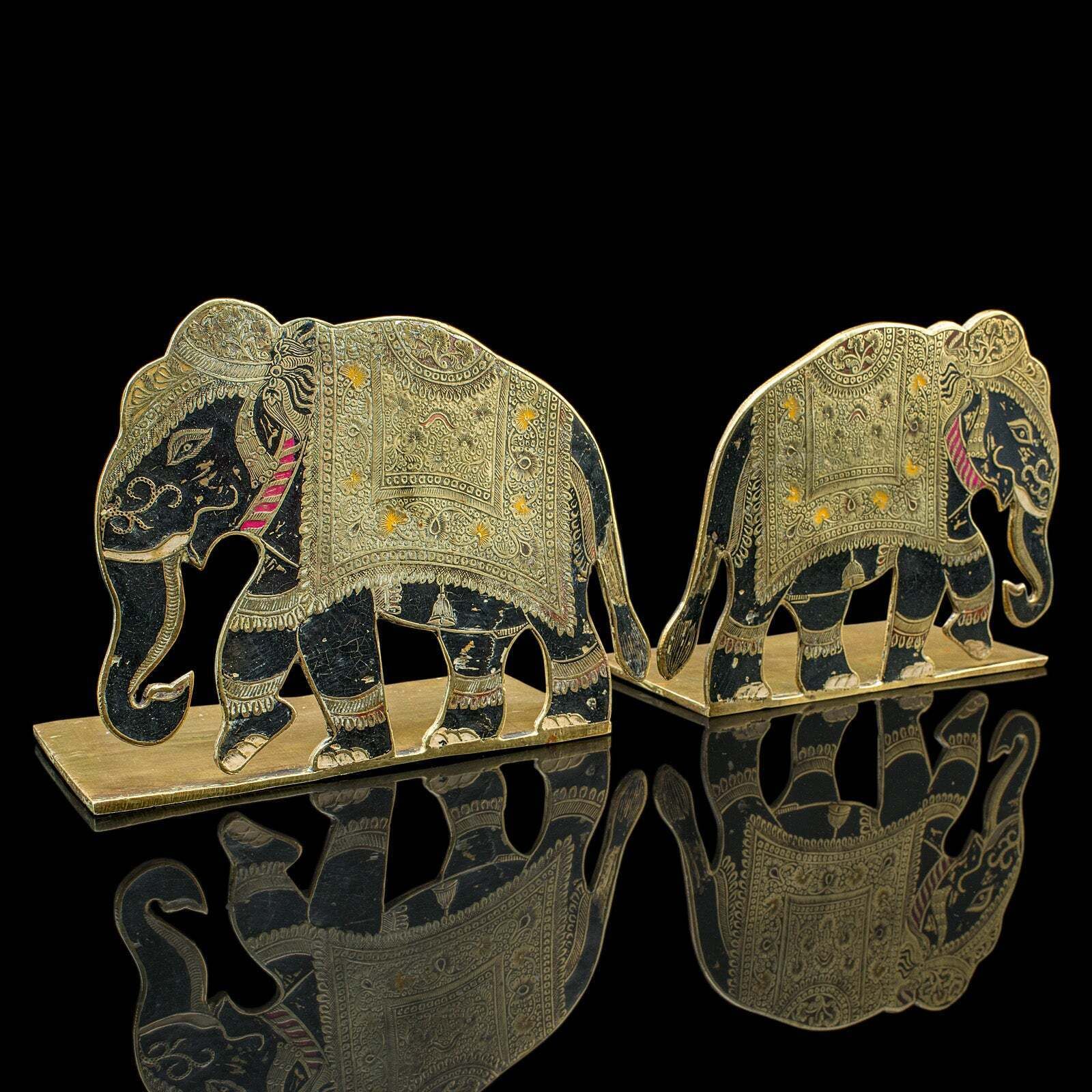 Pair Of Antique Elephant Bookends, Indian Brass Decorative Book Rests, Victorian photo for sale