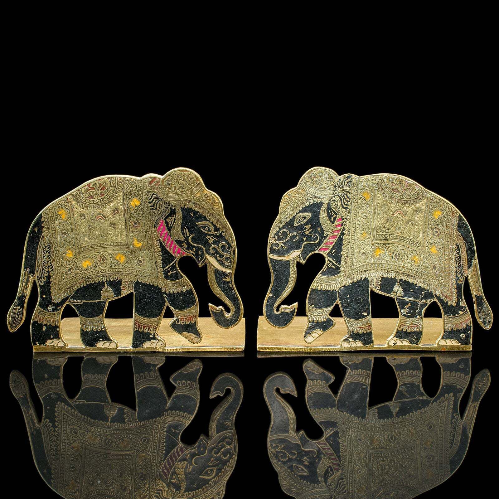 Pair Of Antique Elephant Bookends, Indian Brass Decorative Book Rests, Victorian photo Home Decor