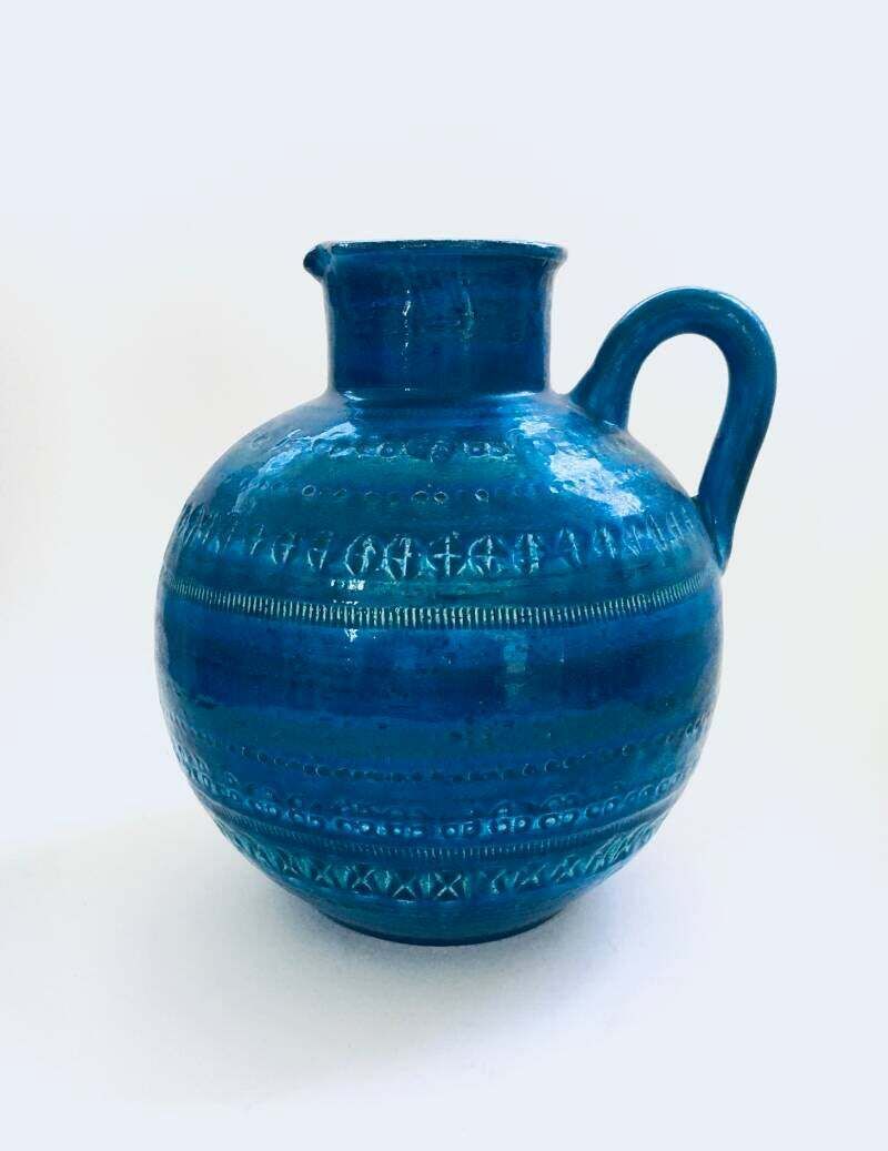 Vintage Art Ceramics Rimini Blue Ball Decanter Vase By Aldo Londi For Bitossi, Italy 1960's photo 285.0