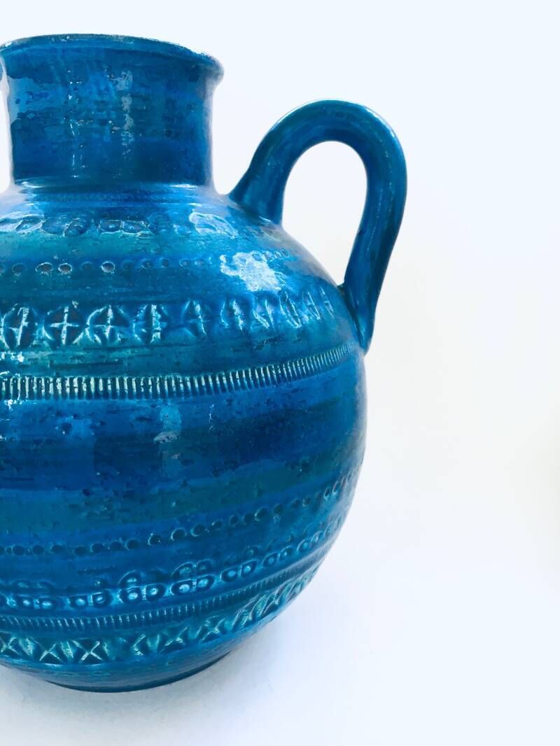 Vintage Art Ceramics Rimini Blue Ball Decanter Vase By Aldo Londi For Bitossi, Italy 1960's photo vintage