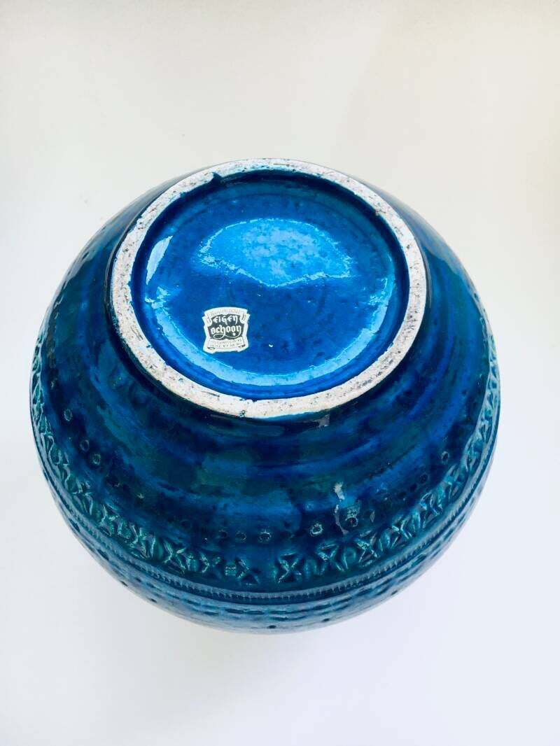 Home Decor Vintage Art Ceramics Rimini Blue Ball Decanter Vase By Aldo Londi For Bitossi, Italy 1960's photo