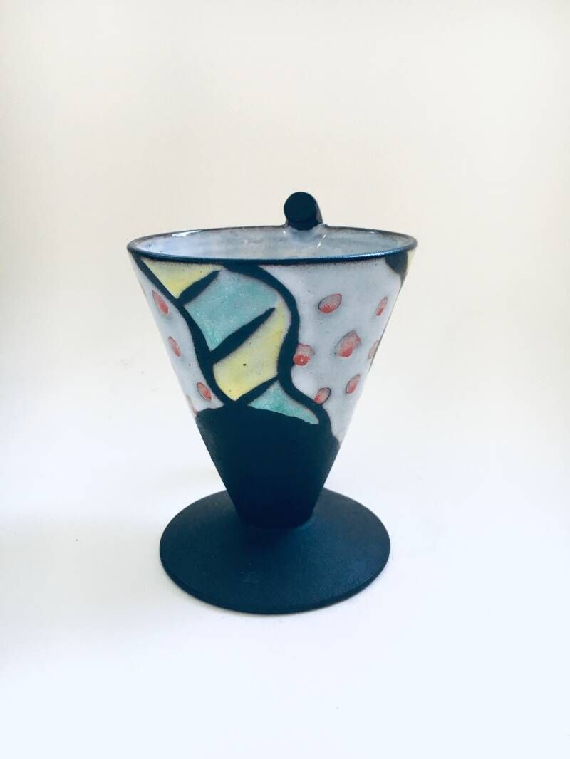 Art Ceramics Memphis Stijl Theekopjesset, Gesigneerd La, België, Ca. Jaren 1970 photo Woonaccessoires