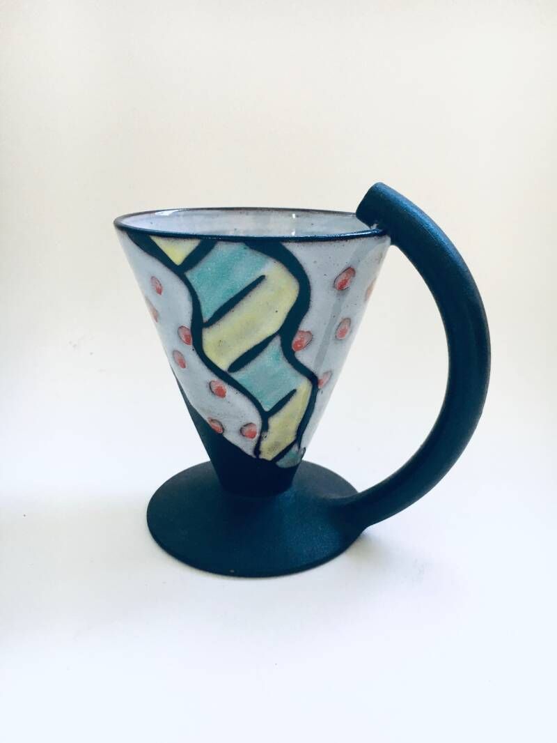 Art Ceramics Memphis Stijl Theekopjesset, Gesigneerd La, België, Ca. Jaren 1970 photo 300.0