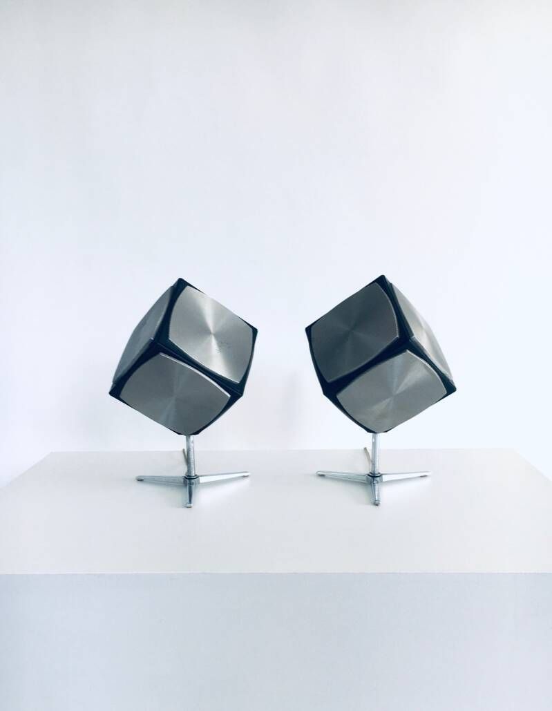 Midcentury Modern Space Age Design Audiorama 700 "Cube" Speaker Set By Grundig, 1960's photo for sale