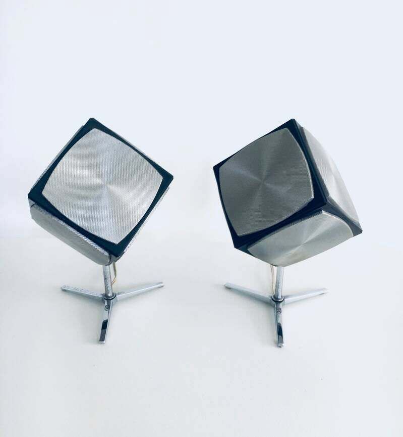 Midcentury Modern Space Age Design Audiorama 700 "Cube" Speaker Set By Grundig, 1960's photo Home Decor