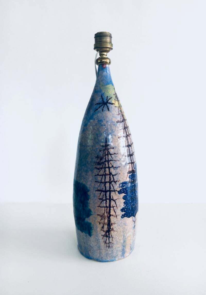 Midcentury Design Art Studio Ceramic Table Lamp By Cacf Faenza, Italy 1950's