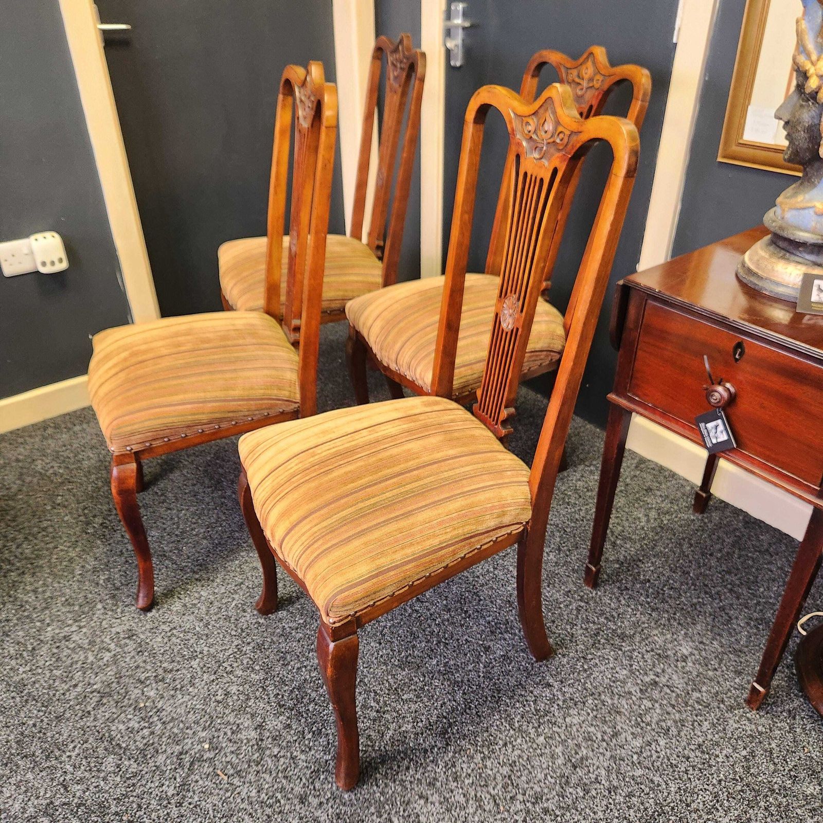 Set Of 4 Walnut Art Nouveau Dining Chairs. photo furniture