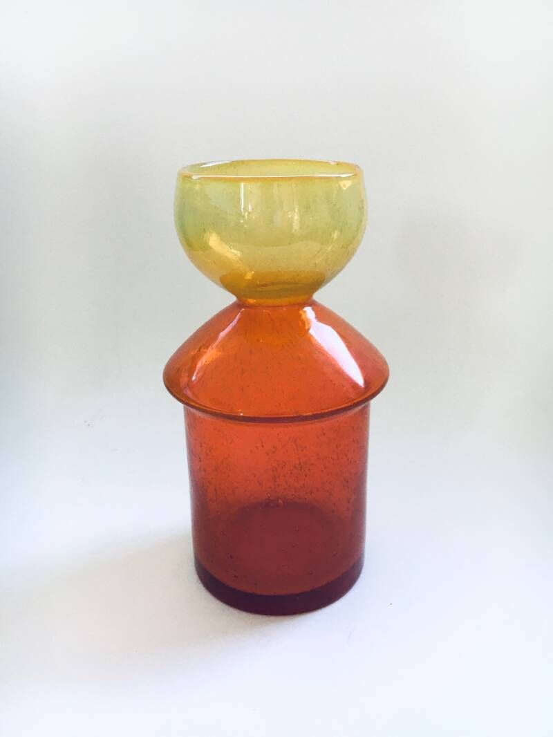 Kunstglazen Vaas In Oranje En Geel, Frankrijk, Ca. Jaren 1960