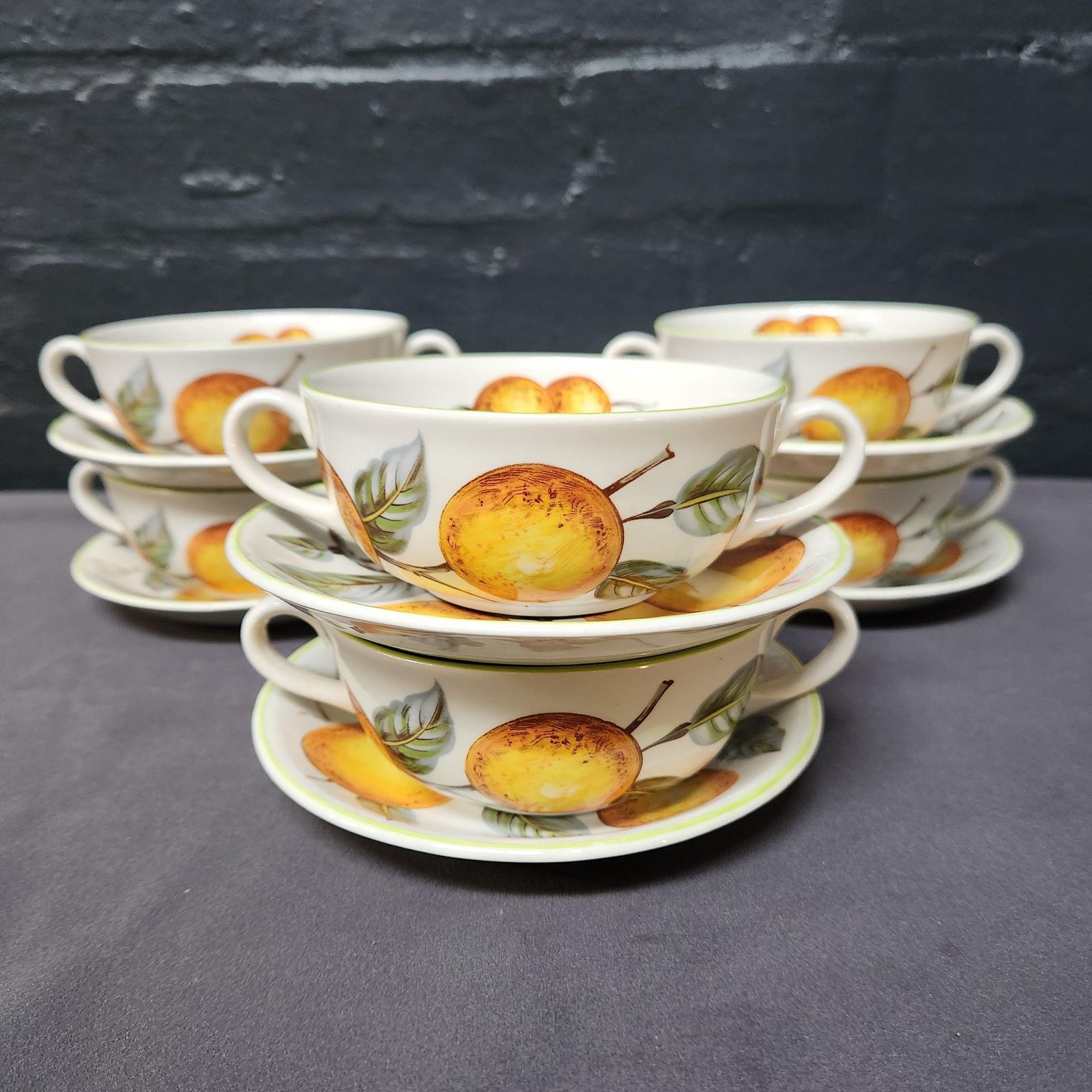 Wood And Sons, Orange Grove Soup Coupes And Saucers photo vintage