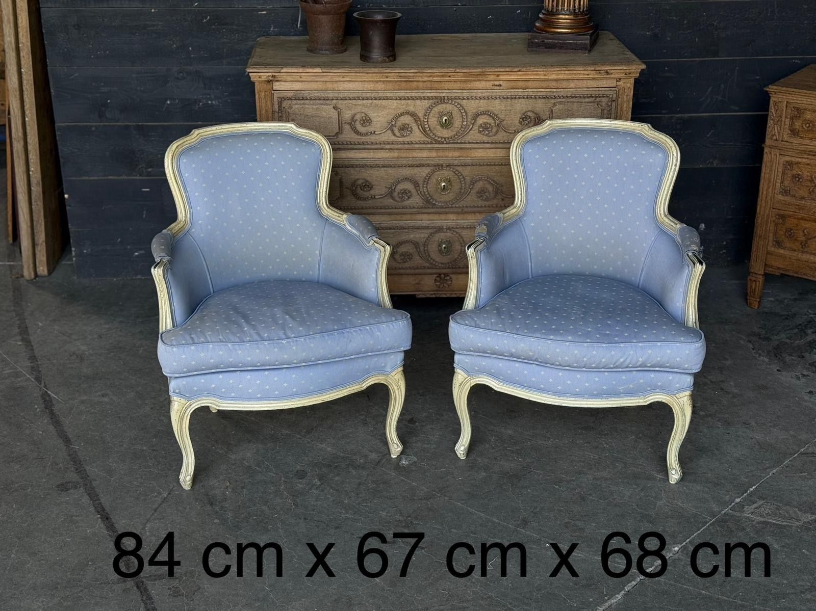 Furniture Comfortable Pair French Bergere Arm Chairs photo