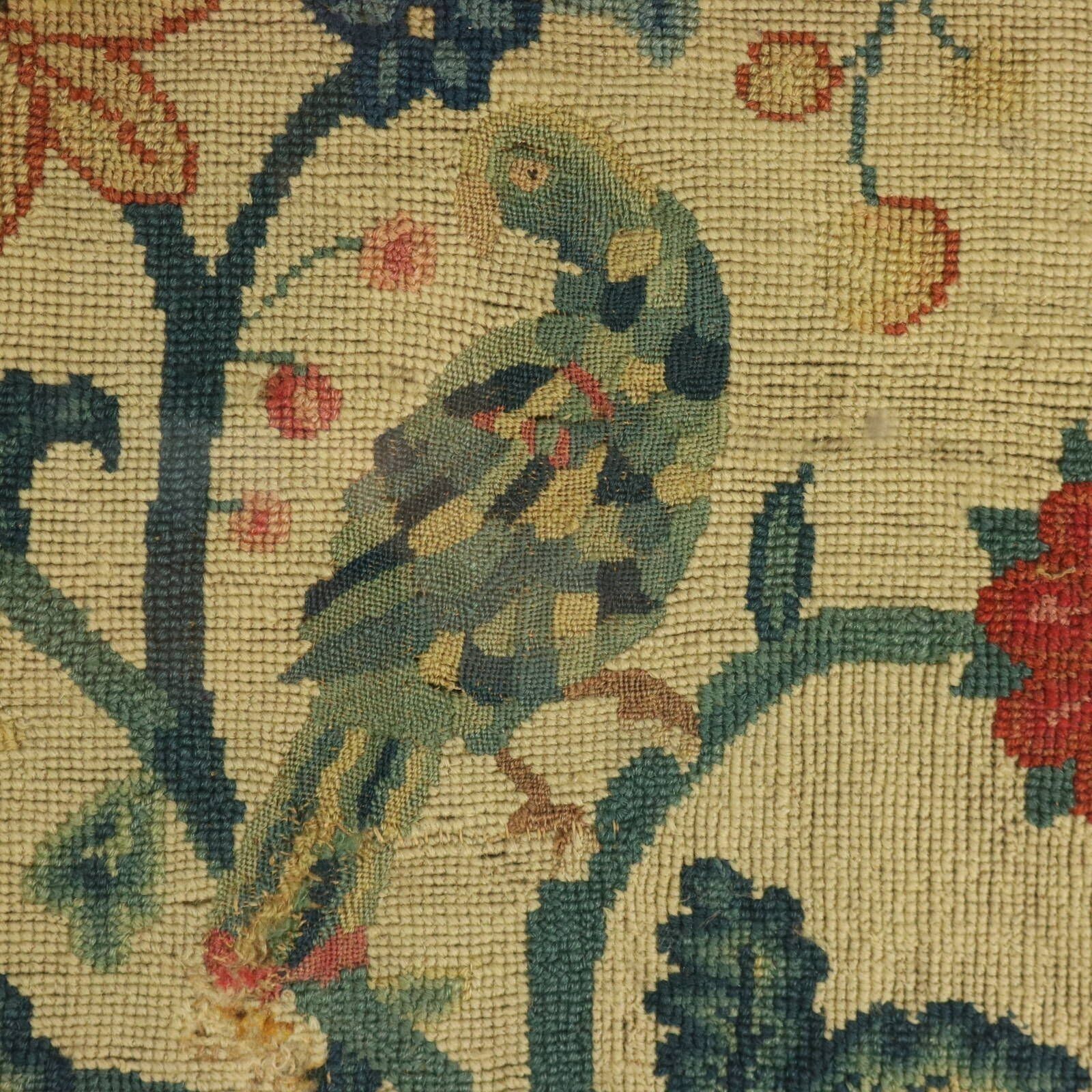 17thc Gros Point Embroidery   Vase Of Flowers With A Bird photo Art