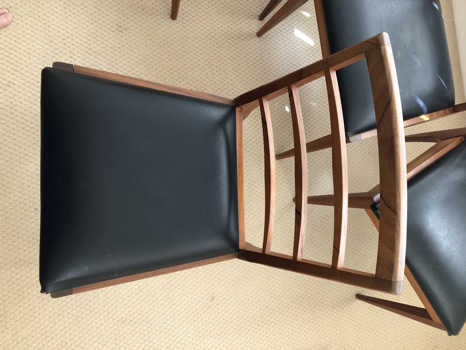 McIntosh Early 1970s Dining Chairs In Teak, With Black Faux Leather Seats.  Set Of 6 Chairs photo furniture