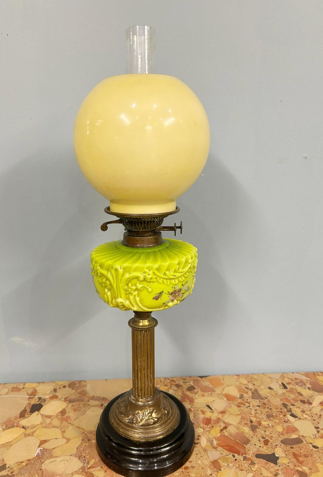 Victorian Oil Lamp Porcelain Gilt Table Light 1880 photo vinterior