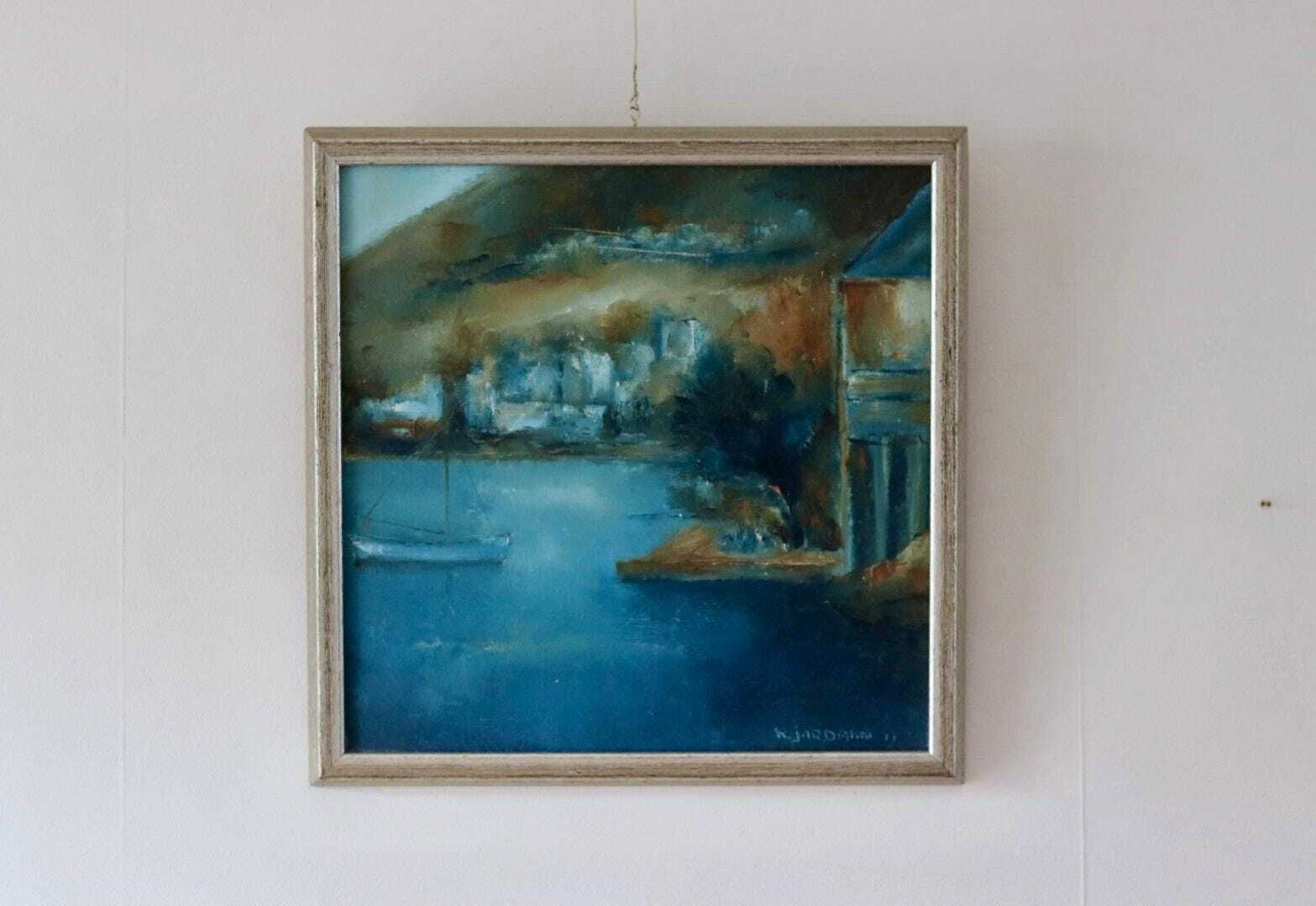 Original Swedish Oil On Canvas – Sea Motif – K. Jördahn (1971) – Vintage & Framed, 37 X 37 Cm / 14.6 X 14.6 In photo furniture