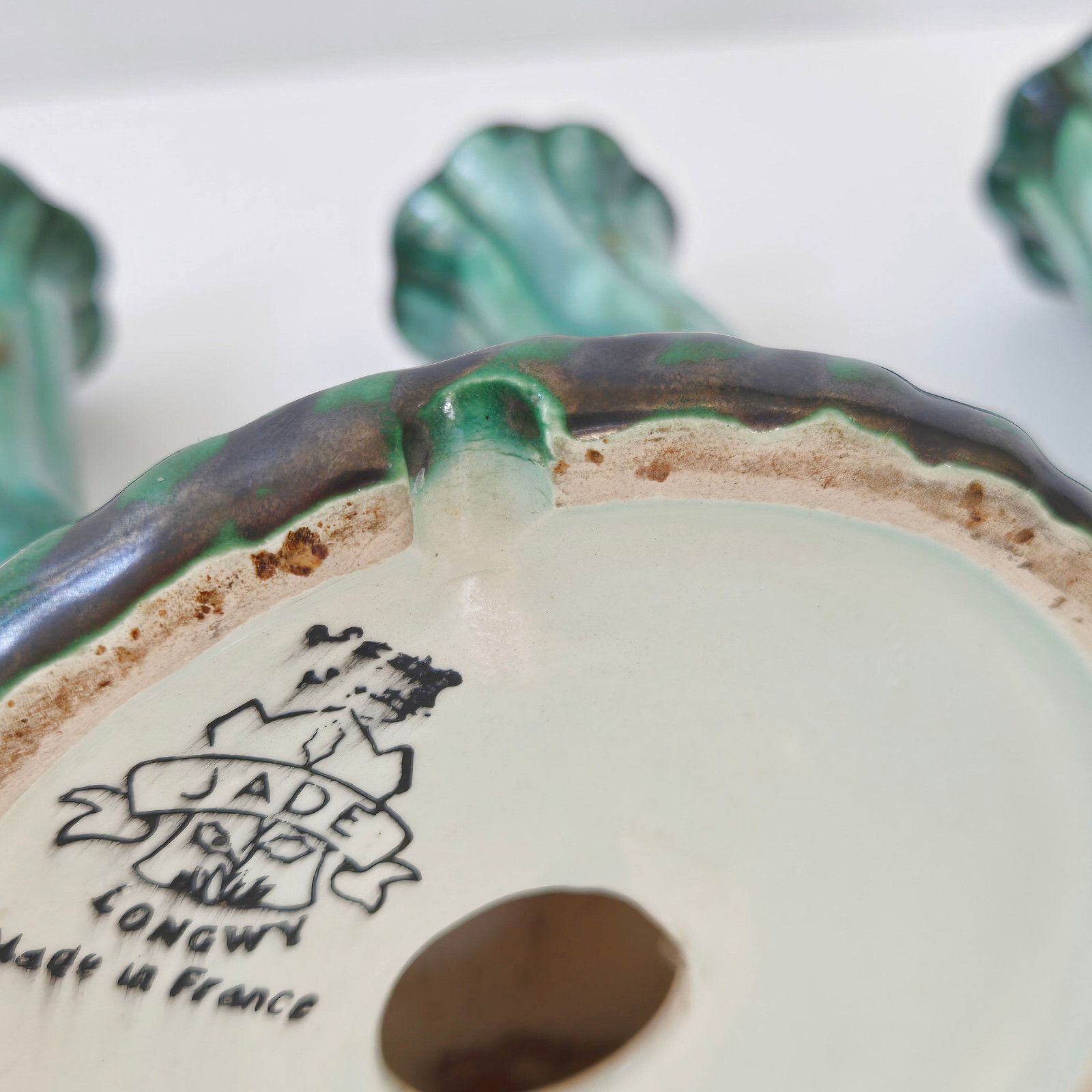 photo for sale Pair Of Vintage 1960 Ceramic Longwy 60s Candlesticks Chandeliers Chandeliers