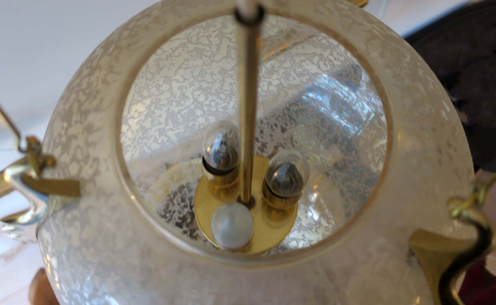 Doria Leuchten Frosted Glass And Brass Pendant Light, 1970s photo vintage