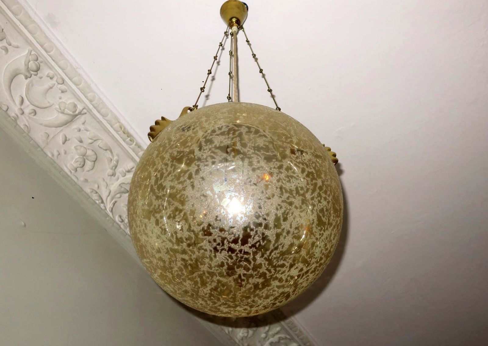 695.0 Doria Leuchten Frosted Glass And Brass Pendant Light, 1970s photo