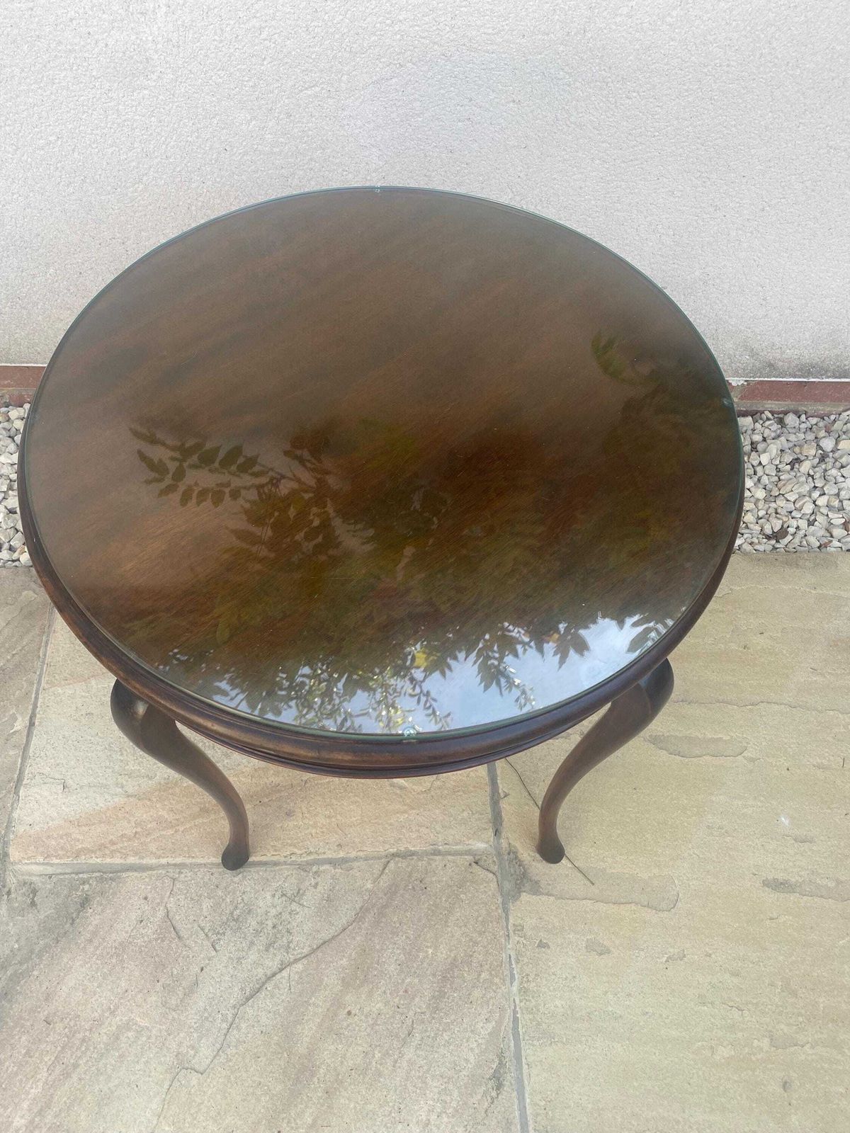 Antique Mahogany Side Table Wine Table With Round Glass Top. photo furniture