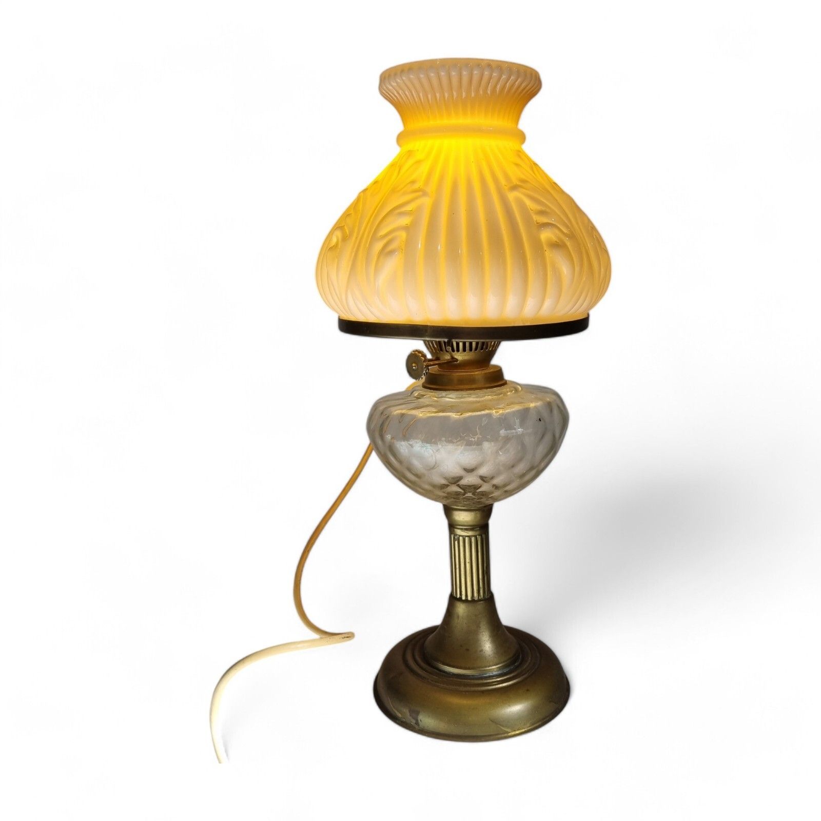 Oil Lamp & Shade Pink Opaline Glass Oil Lamp Converted Electrified Brass Lamp photo vintage