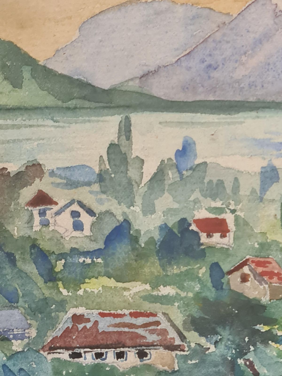 Landscape Watercolour, Lake And View To The Mountains By Nano photo vinterior