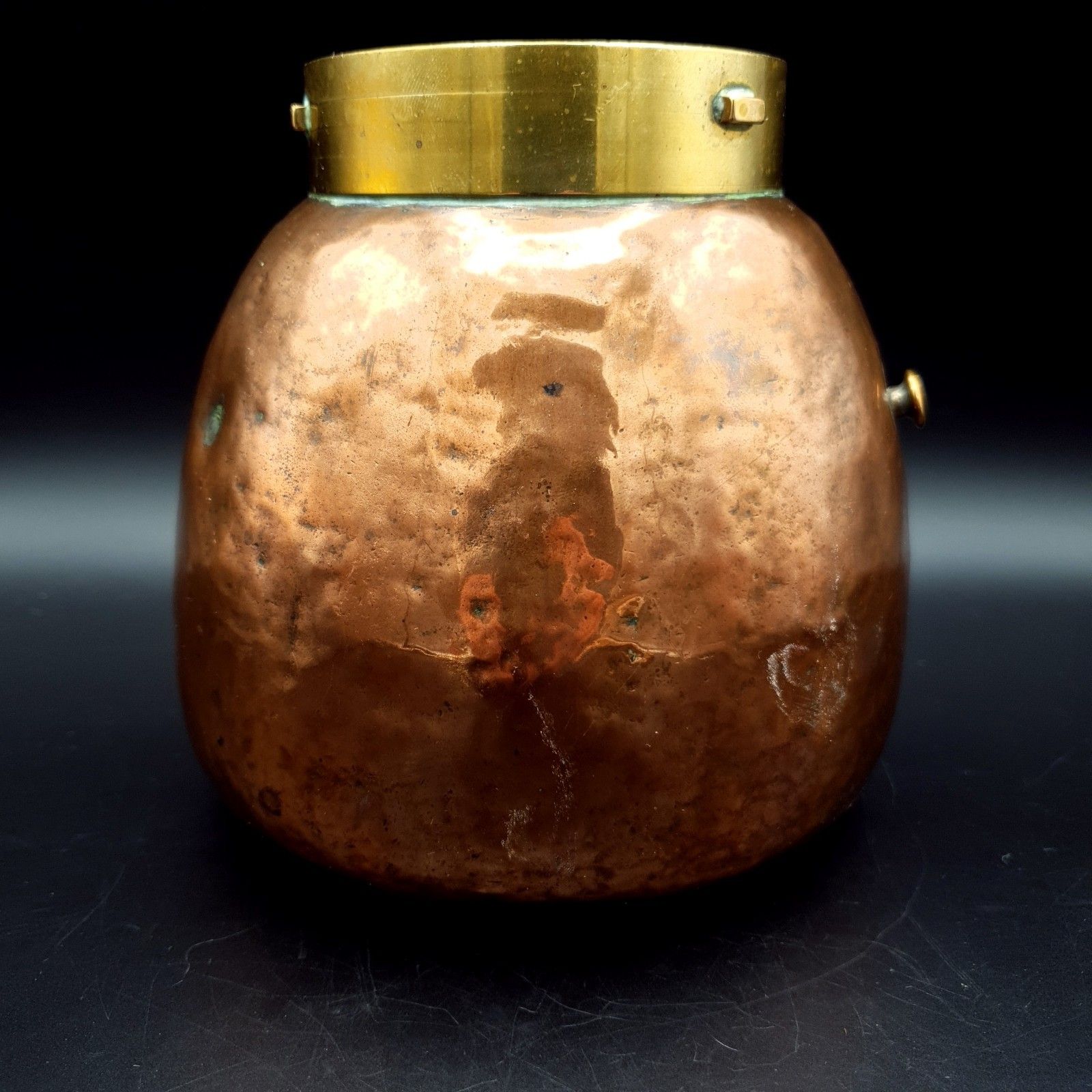 Copper & Brass Vessel Small Coal, Kindling Scuttle, Heating Pot 625g Re Use Vtg