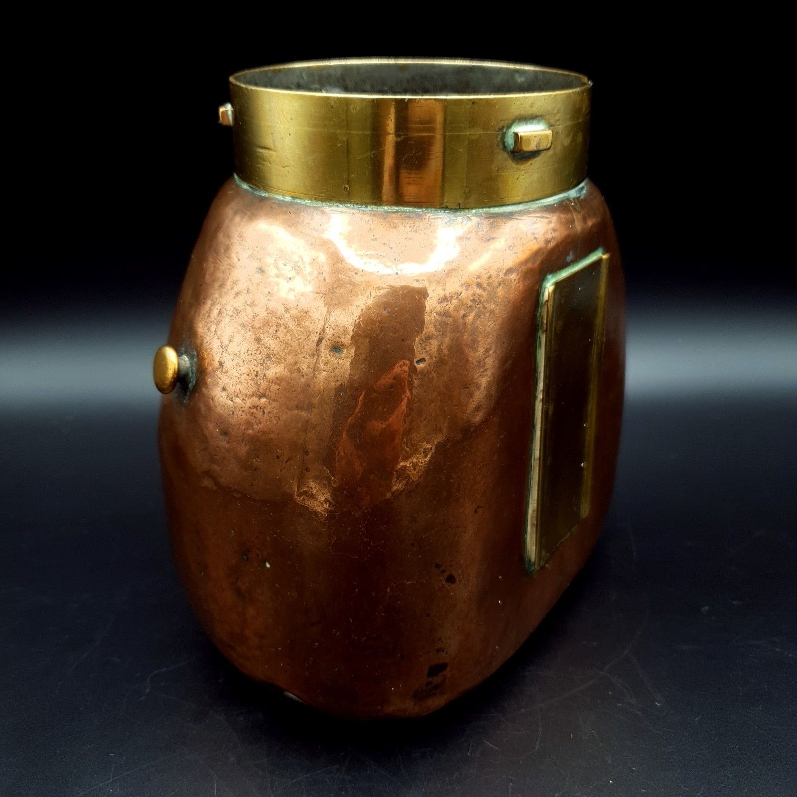 Copper & Brass Vessel Small Coal, Kindling Scuttle, Heating Pot 625g Re Use Vtg photo for sale