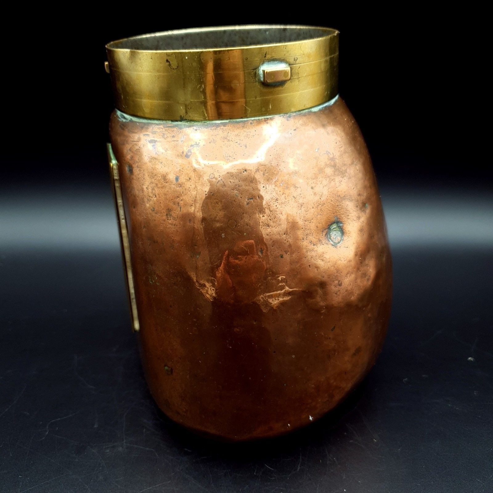 Copper & Brass Vessel Small Coal, Kindling Scuttle, Heating Pot 625g Re Use Vtg photo 80.0