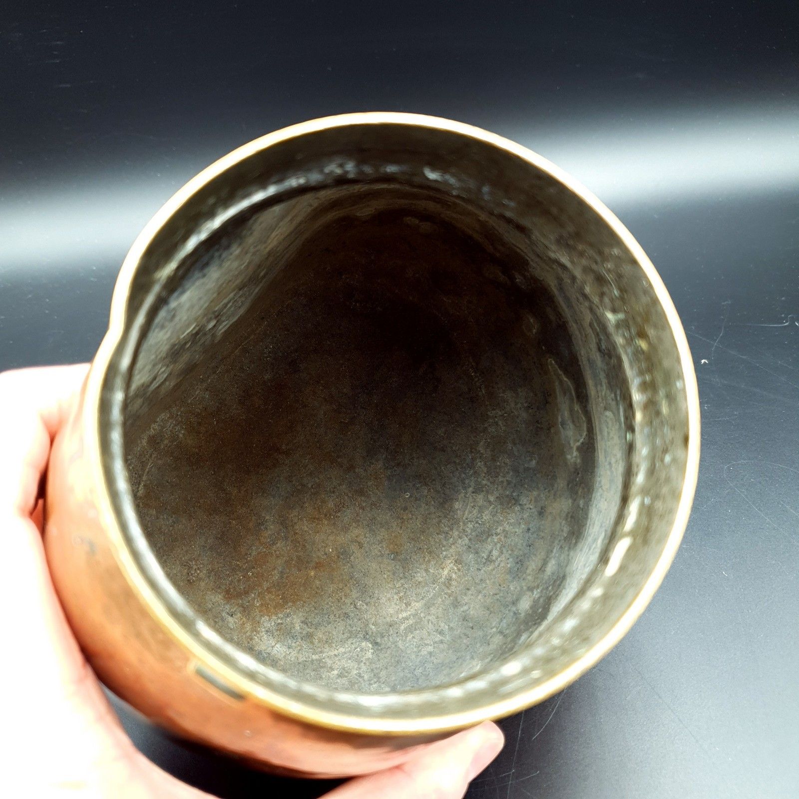 Copper & Brass Vessel Small Coal, Kindling Scuttle, Heating Pot 625g Re Use Vtg photo vintage