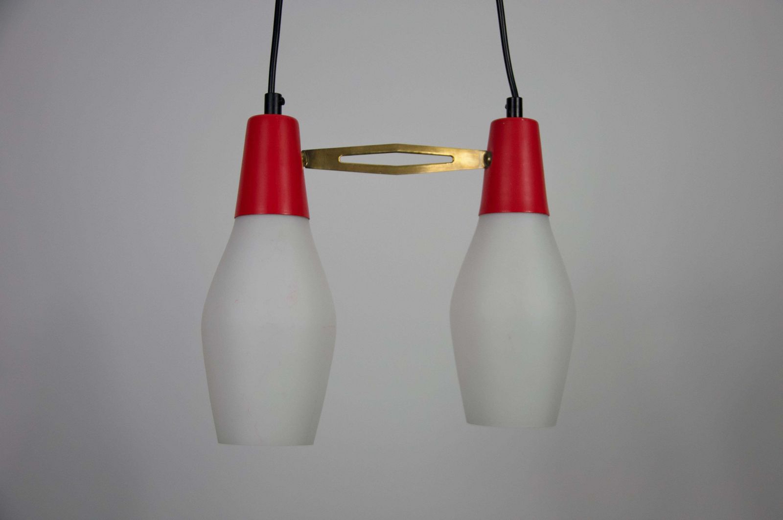 Mid Century Red Metal And Opal Glass Ceiling Lamp, Italy, 1960s photo Lighting