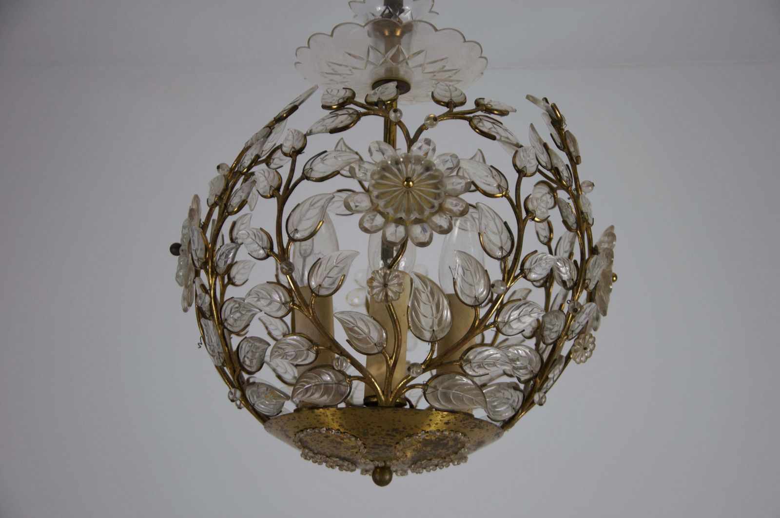 Brass And Crystal Glass Chandelier By Ernst Palme For Palwa, 1960s photo buy