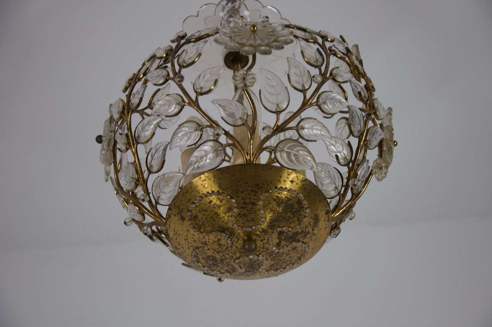2196.0 Brass And Crystal Glass Chandelier By Ernst Palme For Palwa, 1960s photo