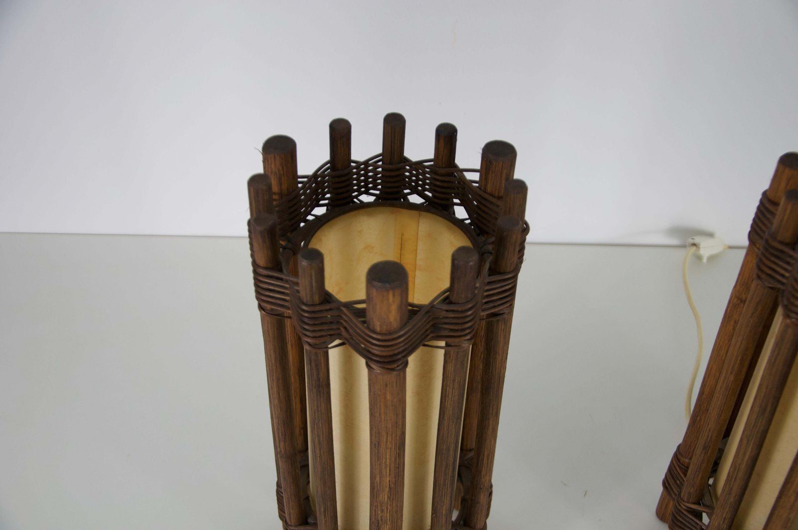 Pair Of Midcentury Wooden Table Lamps In The Style Of Temde, Circa 1970 photo Lighting