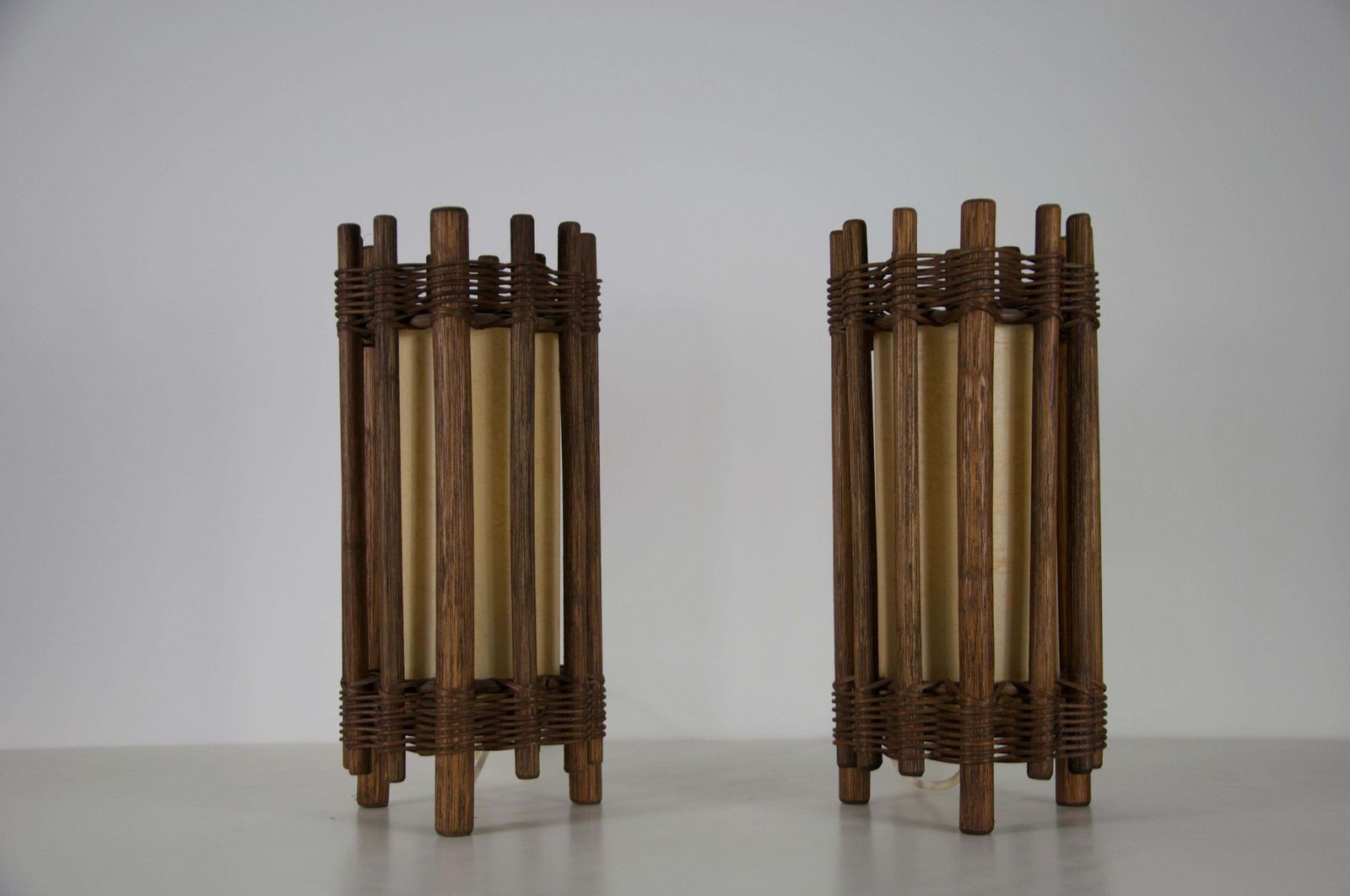 Pair Of Midcentury Wooden Table Lamps In The Style Of Temde, Circa 1970 photo buy
