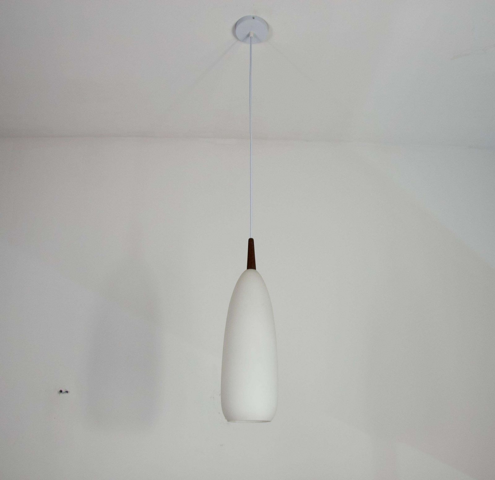Teak And Opal Glass Pendant Lamp By Uno & östen Kristiansson For Luxus Sweden photo 610.0
