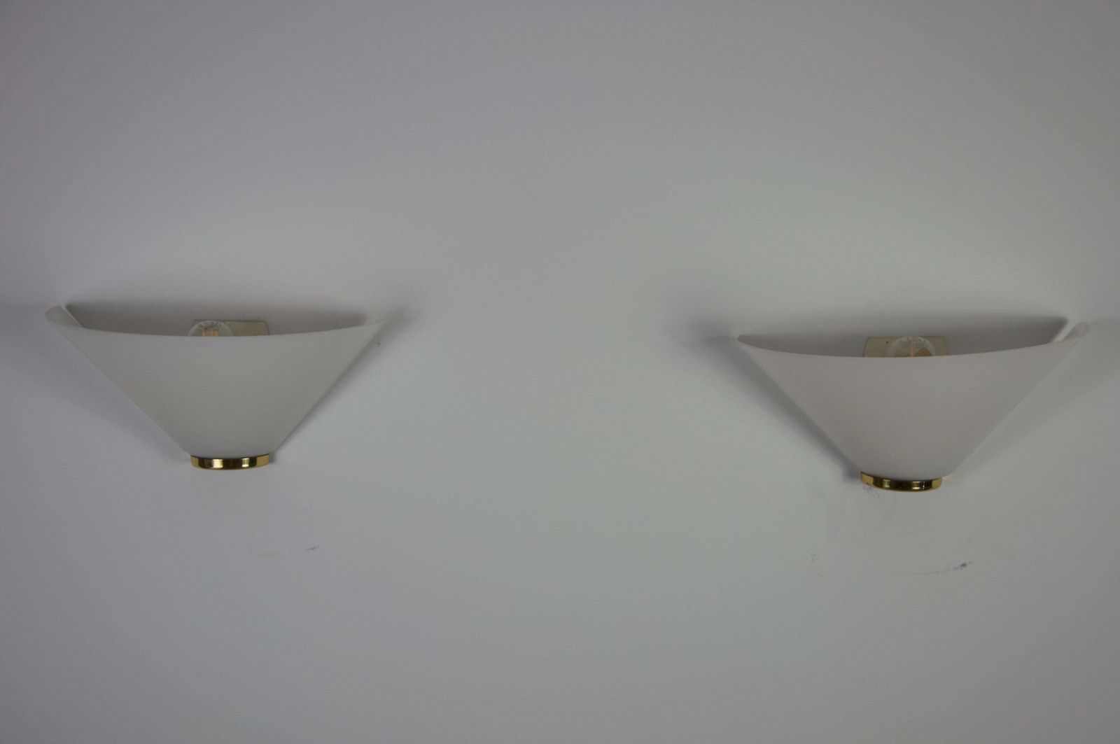 Pair Of Brass And Opaline Glass Wall Lamps By Glashütte Limburg, 1960s photo furniture