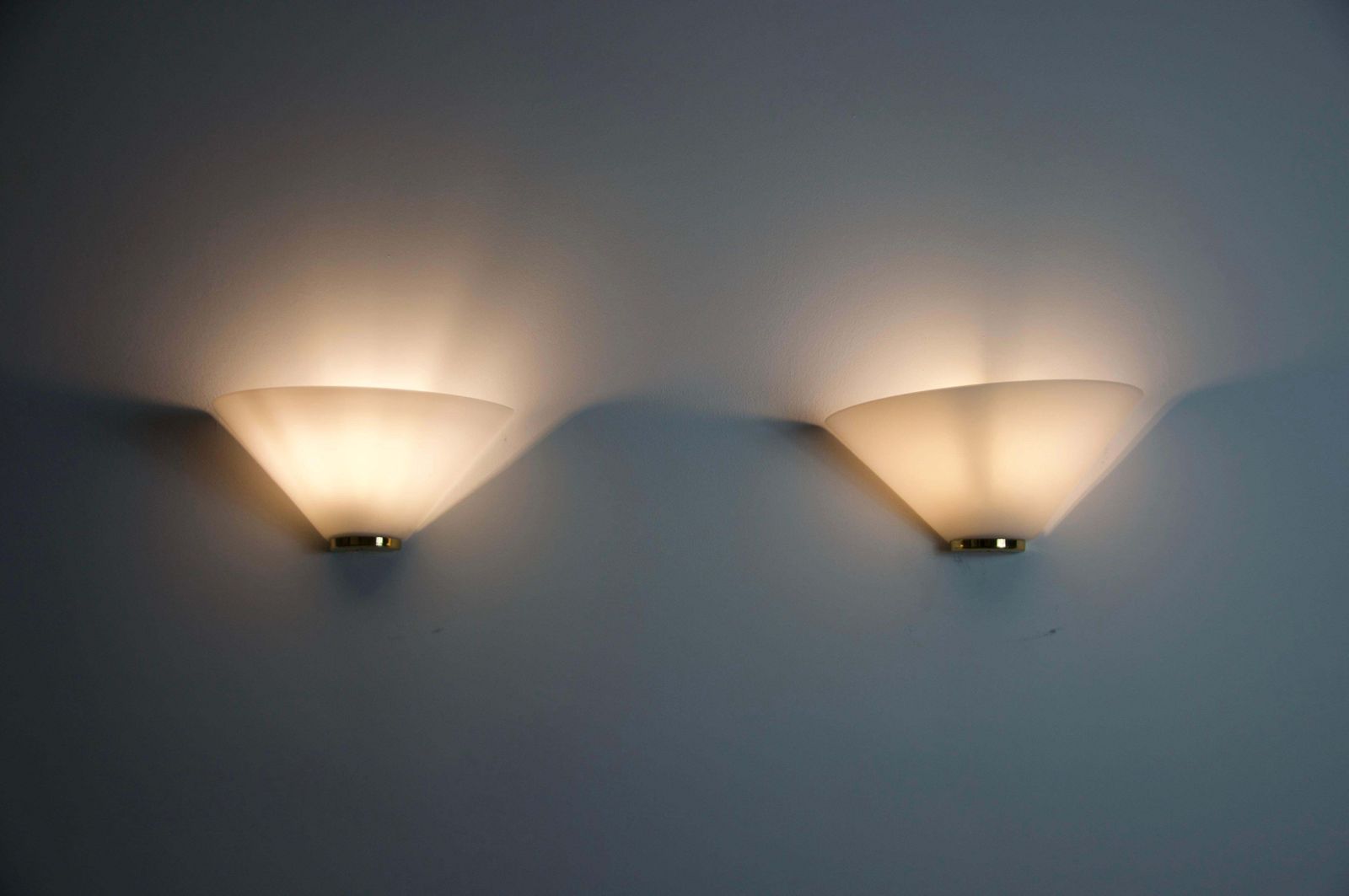 733.0 Pair Of Brass And Opaline Glass Wall Lamps By Glashütte Limburg, 1960s photo
