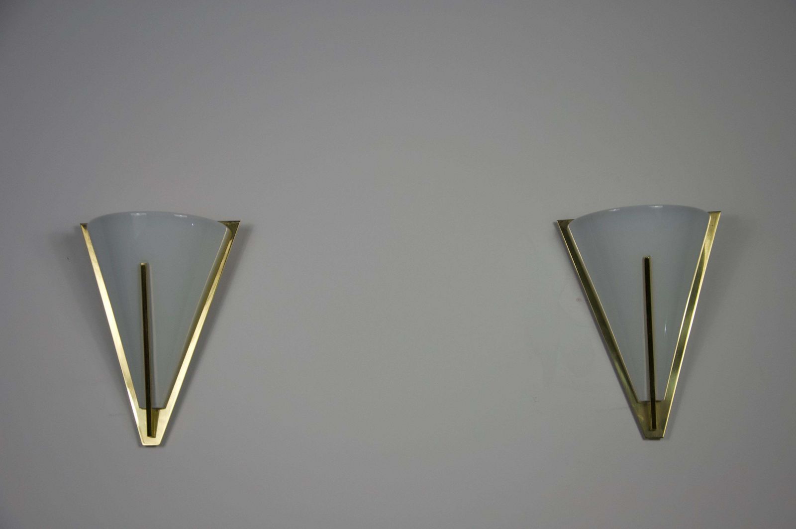 Pair Of Brass And Opaline Glass Wall Lamps By Glashütte Limburg, 1960s photo 672.0