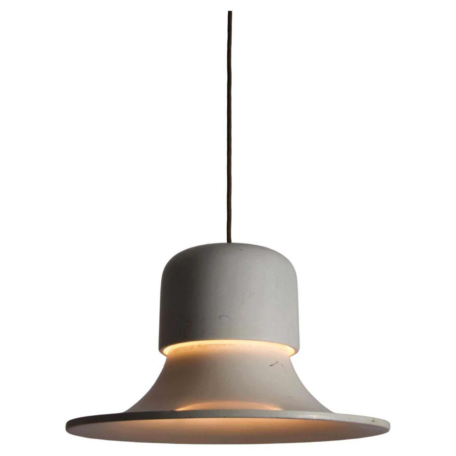 White Metal Hanging Lamp By Joe Colombo Stilnovo, Italy, 1950s