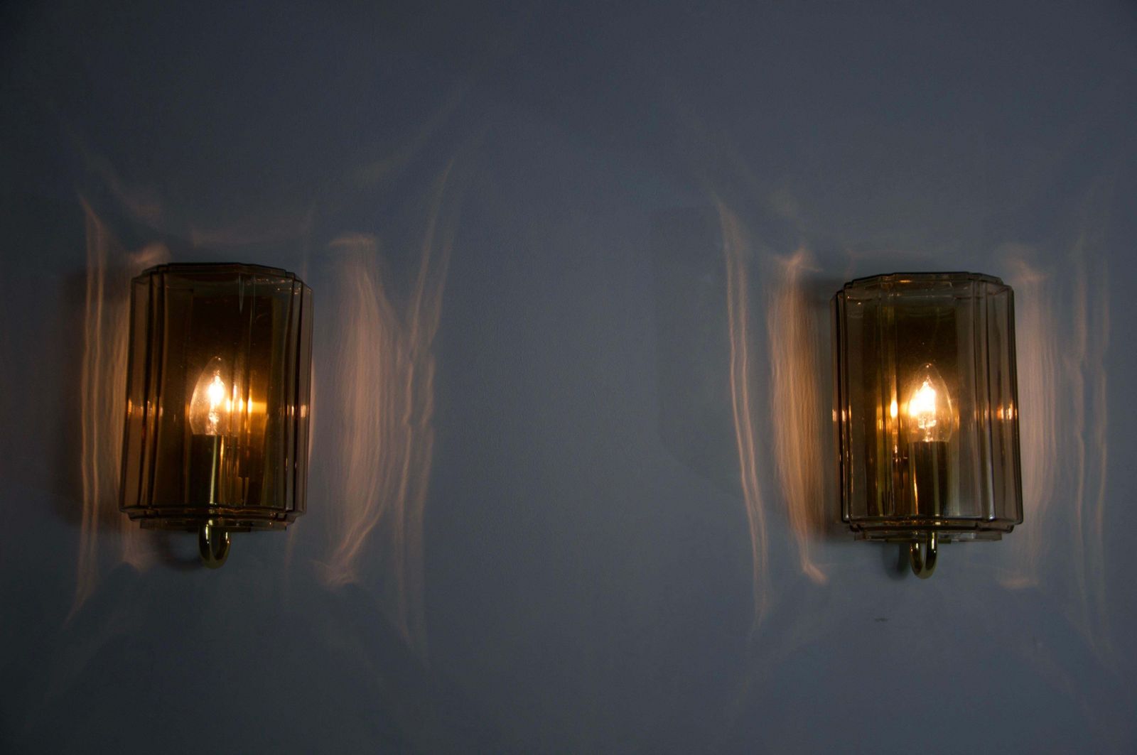 733.0 Pair Of Brass And Glass Wall Lamps By Glashütte Limburg, 1960s photo