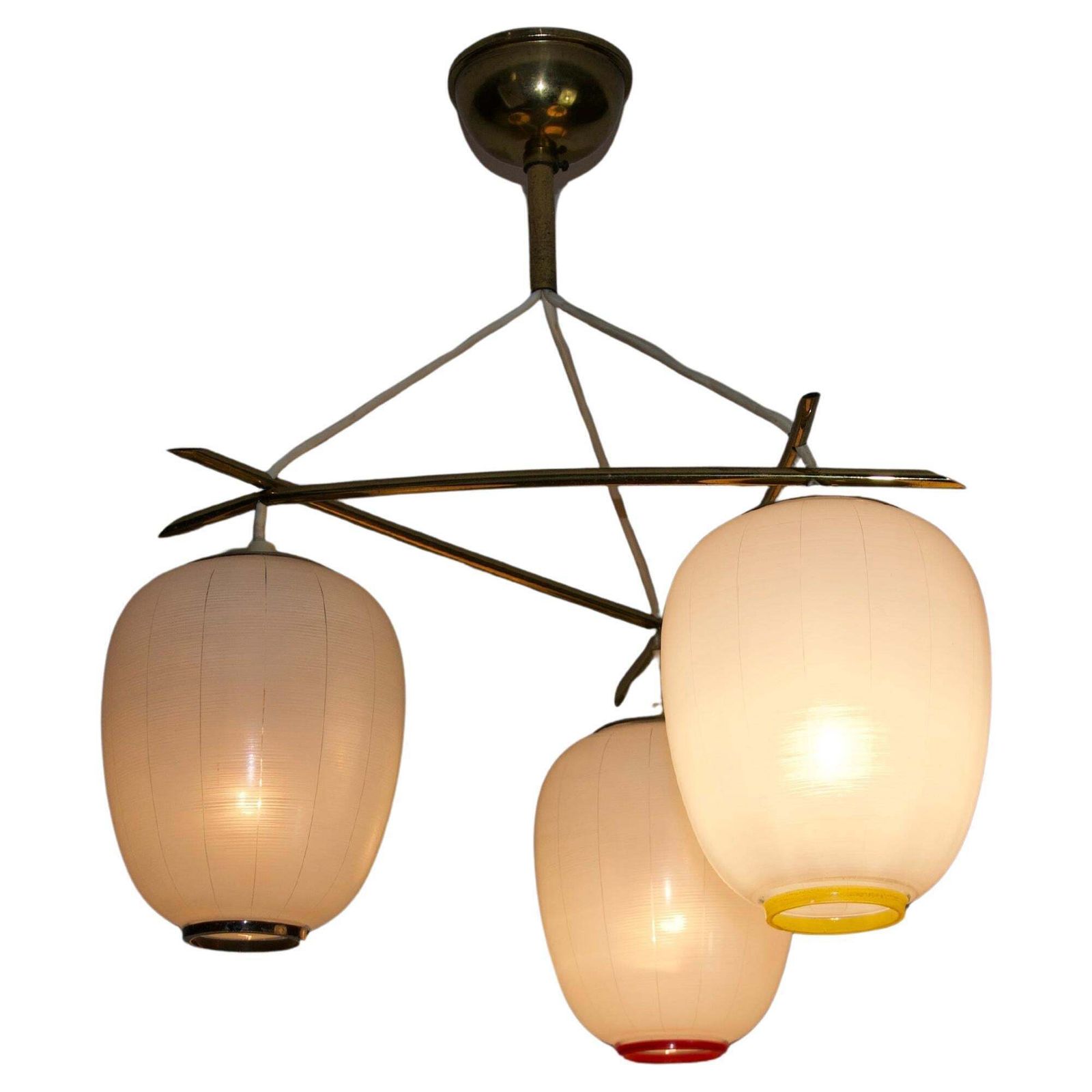 Mid Century Brass And Opal Glass Cascade Ceiling Lamp, Germany, 1960s