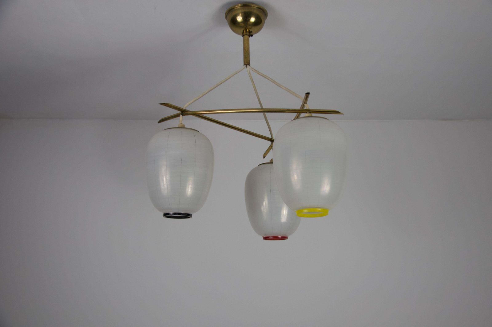 Mid Century Brass And Opal Glass Cascade Ceiling Lamp, Germany, 1960s photo 976.0