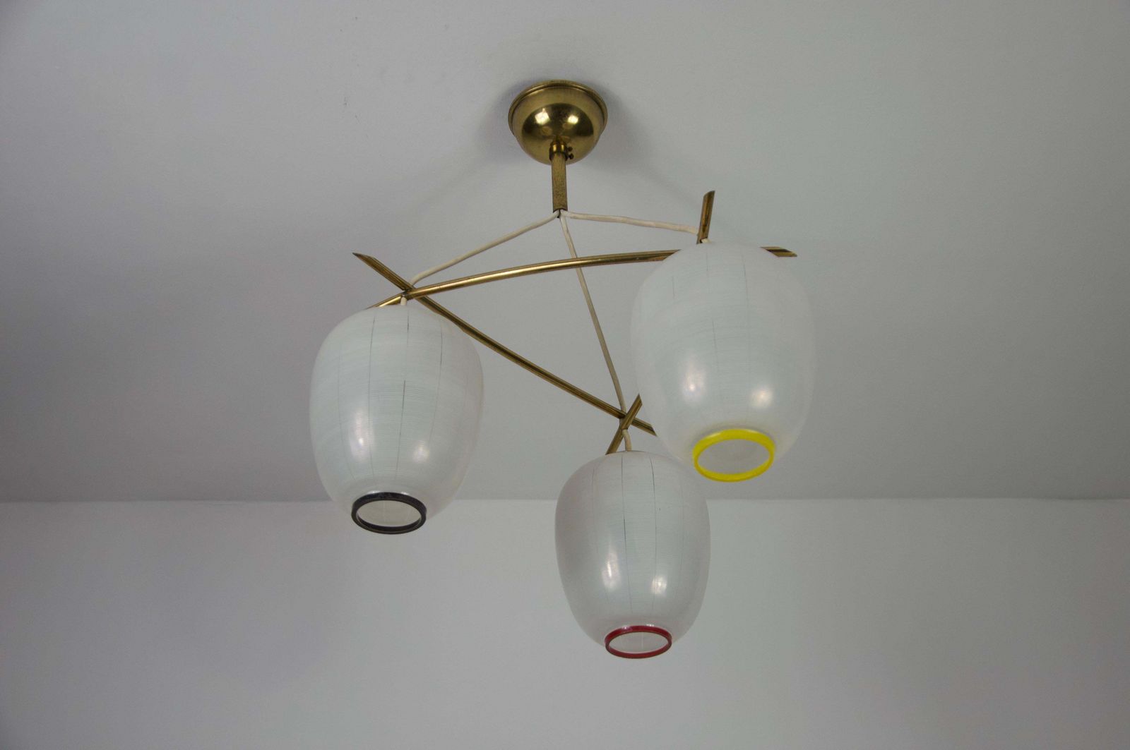 Mid Century Brass And Opal Glass Cascade Ceiling Lamp, Germany, 1960s photo vintage