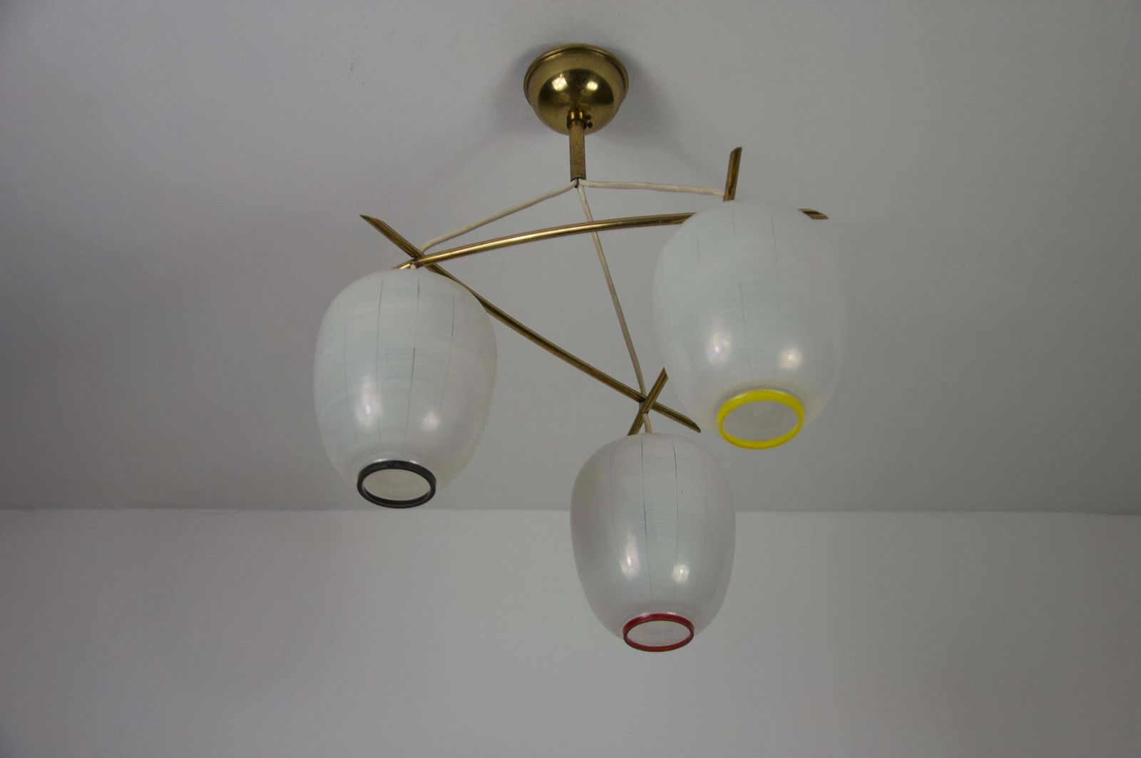 photo furniture Mid Century Brass And Opal Glass Cascade Ceiling Lamp, Germany, 1960s