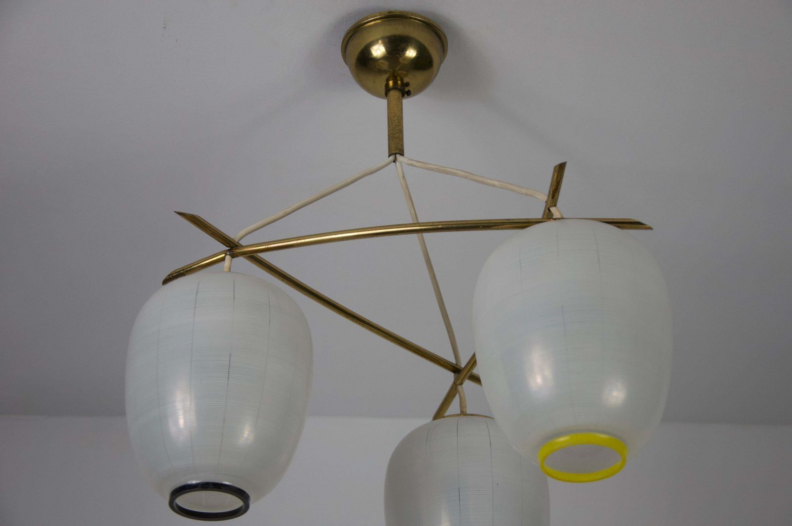 photo for sale Mid Century Brass And Opal Glass Cascade Ceiling Lamp, Germany, 1960s
