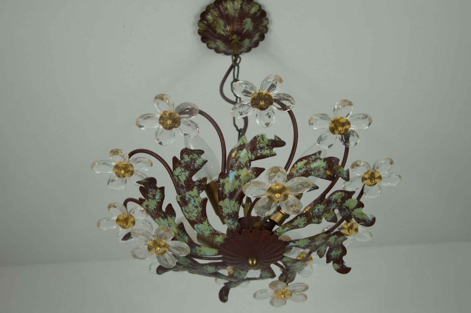 Green Florentine Flower Shape Ceiling Lamp By Banci Firenze, Italy, 1970s photo vinterior
