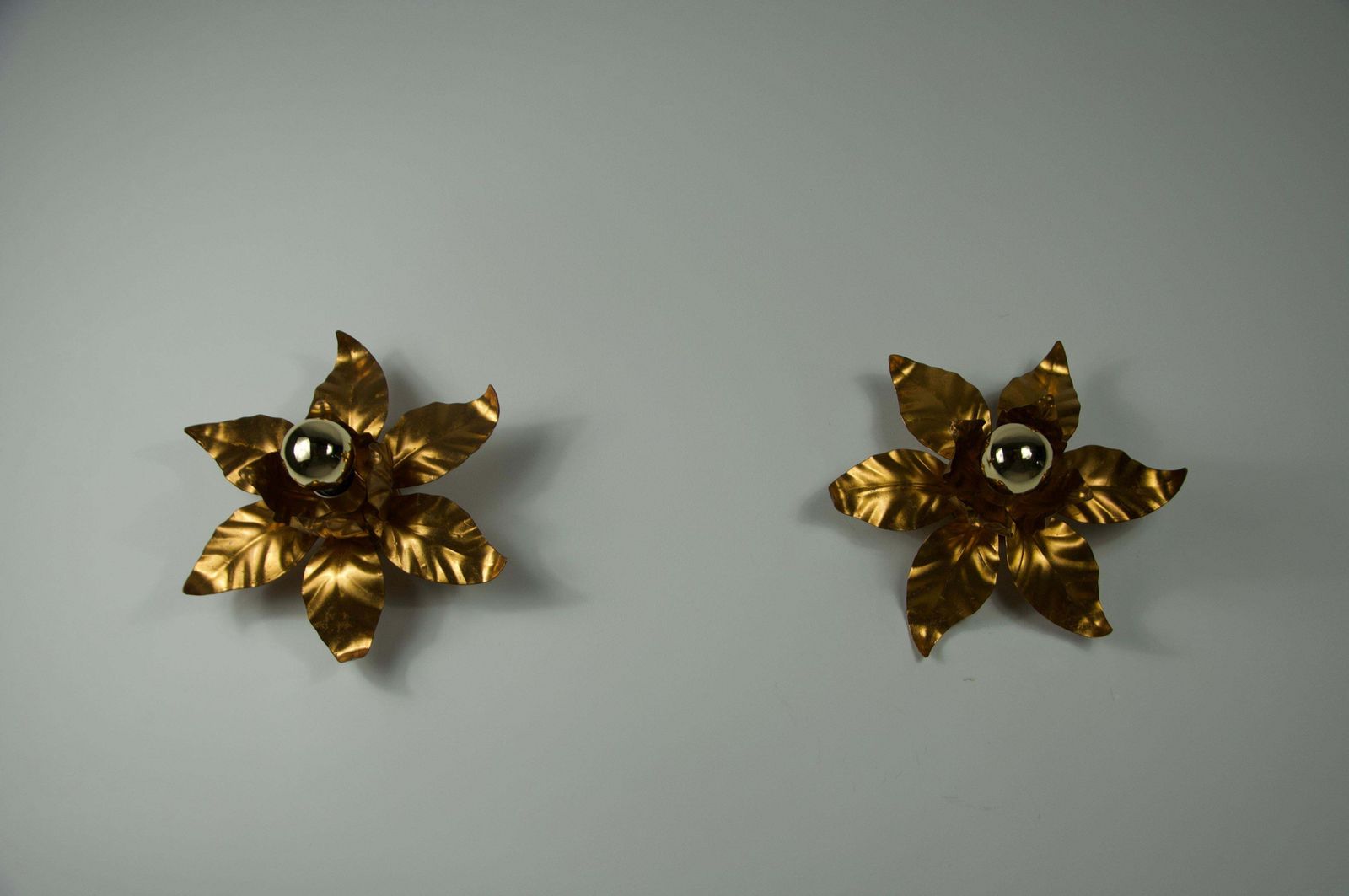 Pair Of Florentine Flower Shape Wall Lamps By Hans Kögl, Germany, 1950s photo vintage